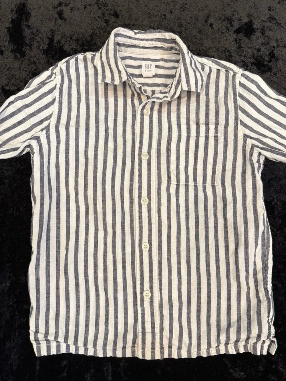 GAP kids black& White Striped Short-Sleeve Button-Down Shirt